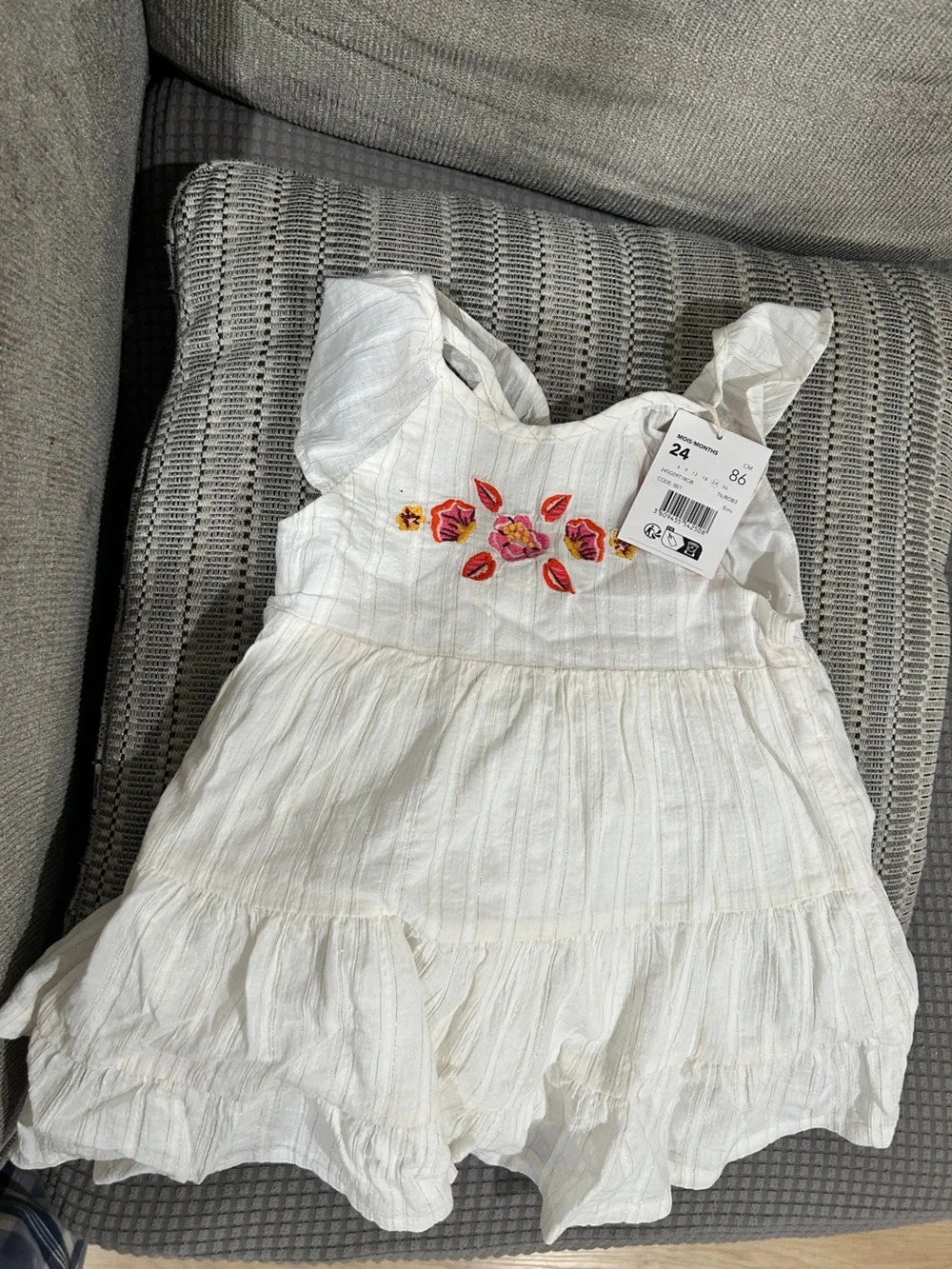Girls White Embroidered Ruffle Sundress - Floral Detail